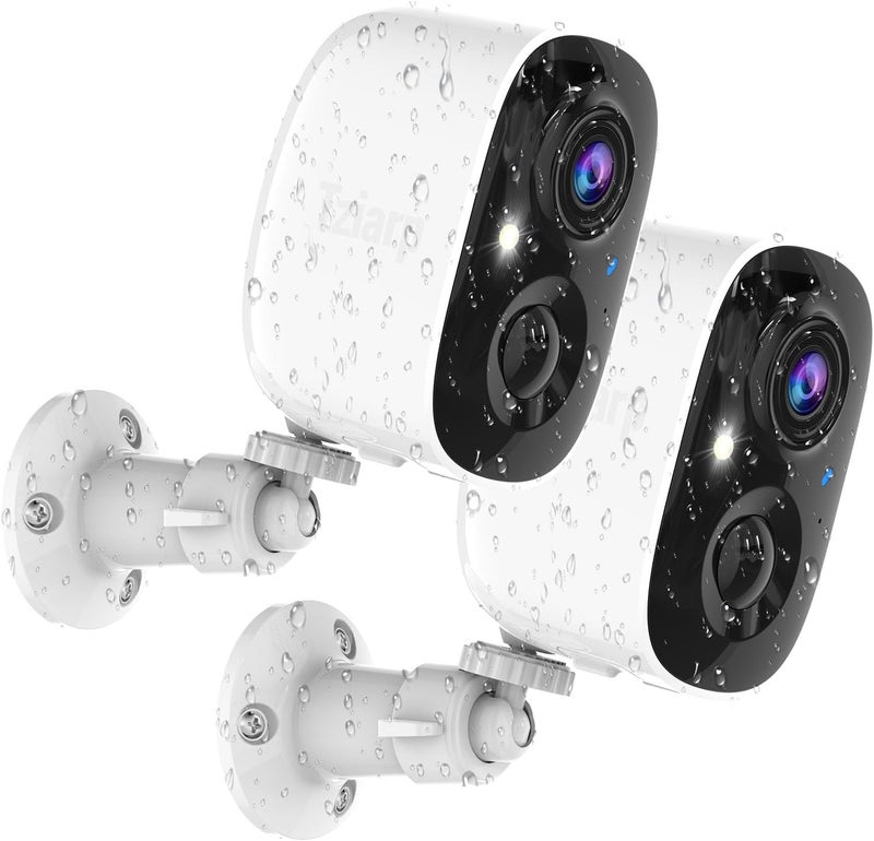 Tziarp Security Cameras Wireless Outdoor,2K Indoor WiFi Wireless Cameras,Outside Battery Powered Camera for Home Security,AI Motion Detection,Color Night Vision,Spotlight,Siren Alarm,SD/Cloud Storage,2 Pack - Image 1